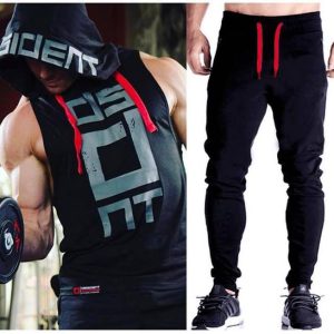 Black Gym Sleeveless Hood Tracksuit – Black Gym Sleeveless Hood Summer Tracksuit – Ready To Wear 2-piece Set | Men’s Sports & Jogging Wear